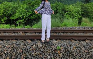 Blue Patterned Long Sleeve Top