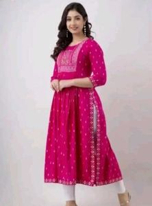 Pink Embroidered Anarkali Kurti