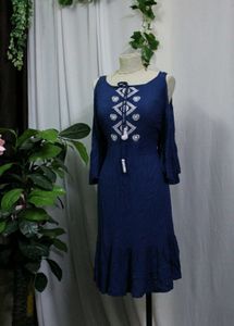 Global Desi Cold Shoulder Embroidered Dress