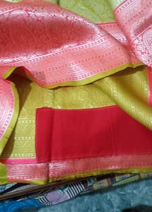 Green With Pinkish Red Saree