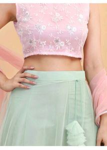 Elegant Pink &amp; Green Lehenga Choli Set