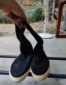 Black Suede Zip-Up Platform Boots From Thailand