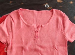 Cute Ribbed Button Tee