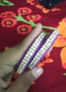 Purple &amp; Gold Beaded Bangles - Set of 2