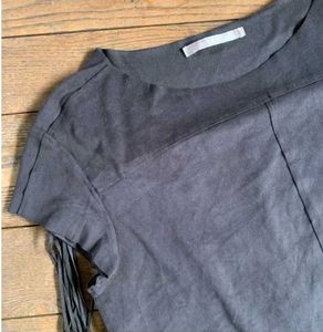 ZARA black faux suede fringe crop top
