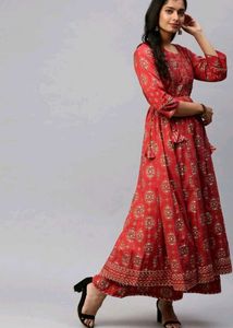 Ishin Women Pure Cotton Anarkali Kurta Plazzo Set