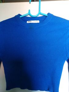 Blue Long Sleeve Crop Top