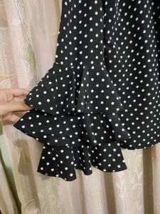 Polka-Dotted Black Cold Shoulder Top