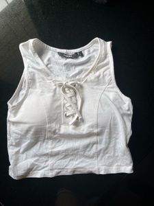 Stylish White Lace-Up Crop Top by NUON