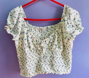 White Floral Crop Top