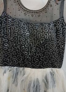 Two-Tone Dress with Sequin Bodice and Floral Skirt