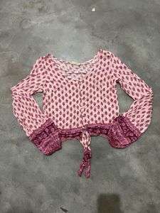 Hollister Pink Floral V-Neck Button-Up Long-Sleeve