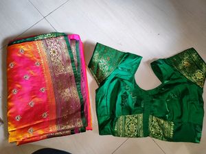 Wedding  Satin Silk Saree With Stiched Blouse