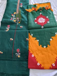 Green Embroidered Dress Material