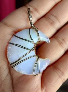 Moonstone Wire Wrapped Crescent Pendant