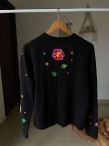 BEREK BLACK FLORAL Hand Embroidered Sweater