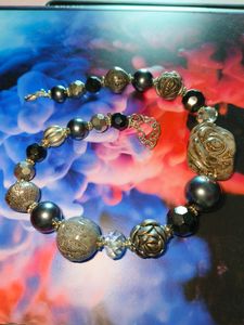 Elegant Bead Agate Brass &amp; Mirron Necklace