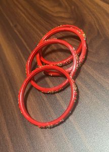 Red Designer Glass Bangles Set