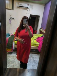 Red Embroidered chikankari Kurti