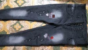 Embroidered Grey Wash Jeans