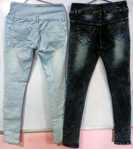 High-Waist Light &amp; Acid Wash Skinny Jeans Set