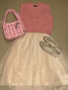 Pink Knit Top & Tulle Skirt Set