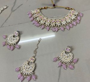 Pink Stone Kundan Jewelry Set