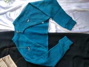 Teal Cropped Knit Shrug