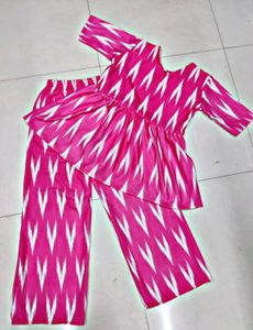 Pink Print Peplum Pant Set