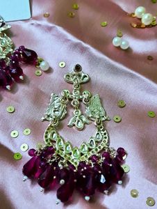 Kundan Earrings Wine Colour