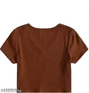 Brown Ribbed V-Neck Tee