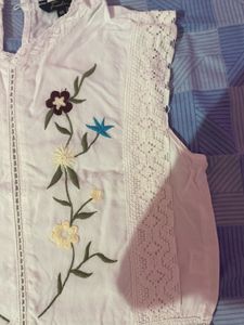 Floral Embroidered Lace Trim Top