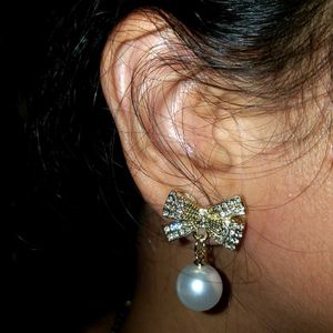 Bow Pearl Dangle Earrings