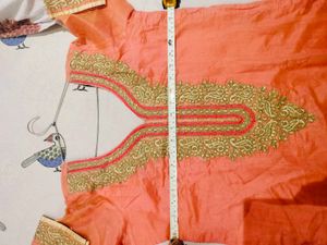 Peach &amp; Gold Embroidered Kurti