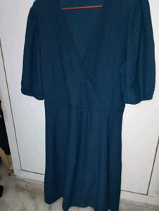 One Piece Navy Blue Dress With Front Slit