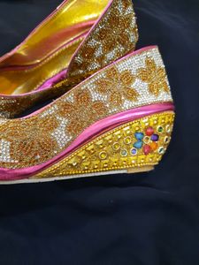 Embellished Peep-Toe Wedge Heels