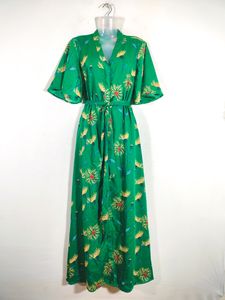 Green With Cream Floral Maxi Dresses (Women's)