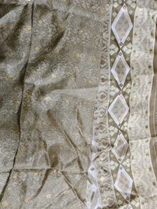 Stiff Pleats Gold Print Cotton Silk Saree