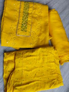 Yellow Cotton Kadai Suit Set