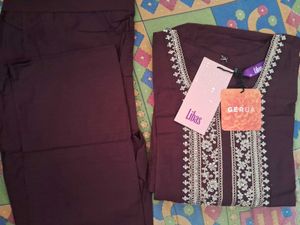 New Libas Silk Blend Burgundy Kurta Set (XXL)