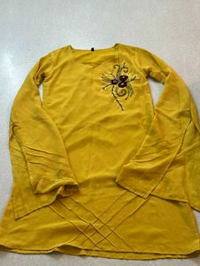 Mustard Flared Sleeved Kurti For Women