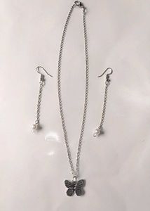 Butterfly Pendant Necklace &amp; Earrings
