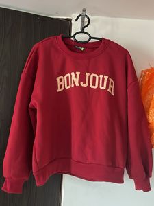 Red 'Bonjour' Sweatshirt by Tokyo Talkies