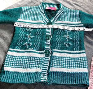 Green Embroidered Cardigan