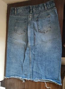 Ripped Midi Length Denim Skirt