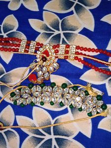 Red green Beaded Necklace combo of 2