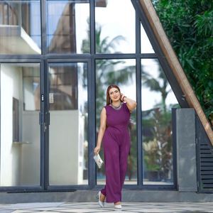 Maroon open back tassle jumpsuit