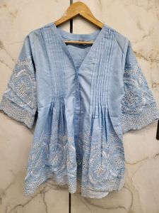Blue Embroidered Tunic Top