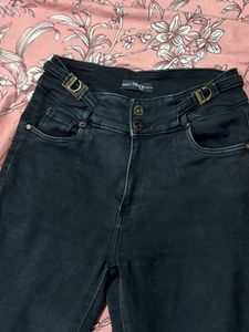 Washed Black Denim Straight Fit Jeans