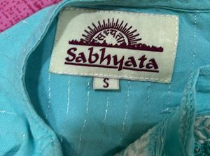 Sky Blue Half Sleeve with Silver Work Kurta